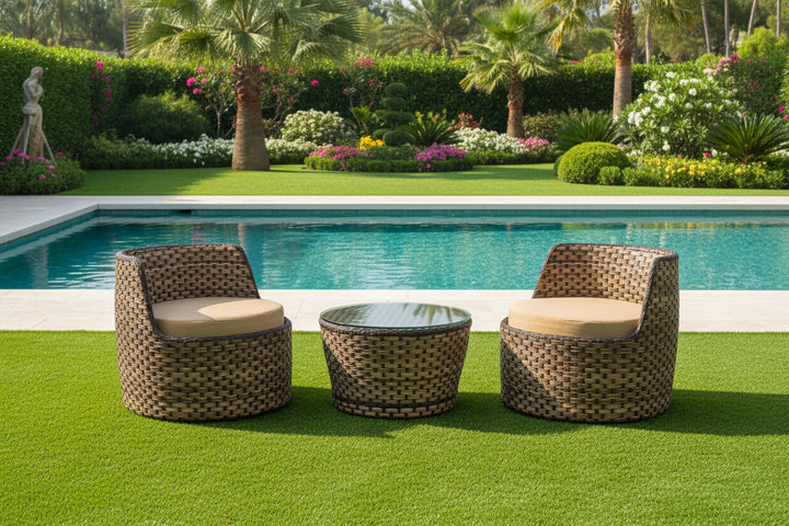 Leo Outdoor Patio Seating Set 2 Chairs and 1 Table Set (Arabica)