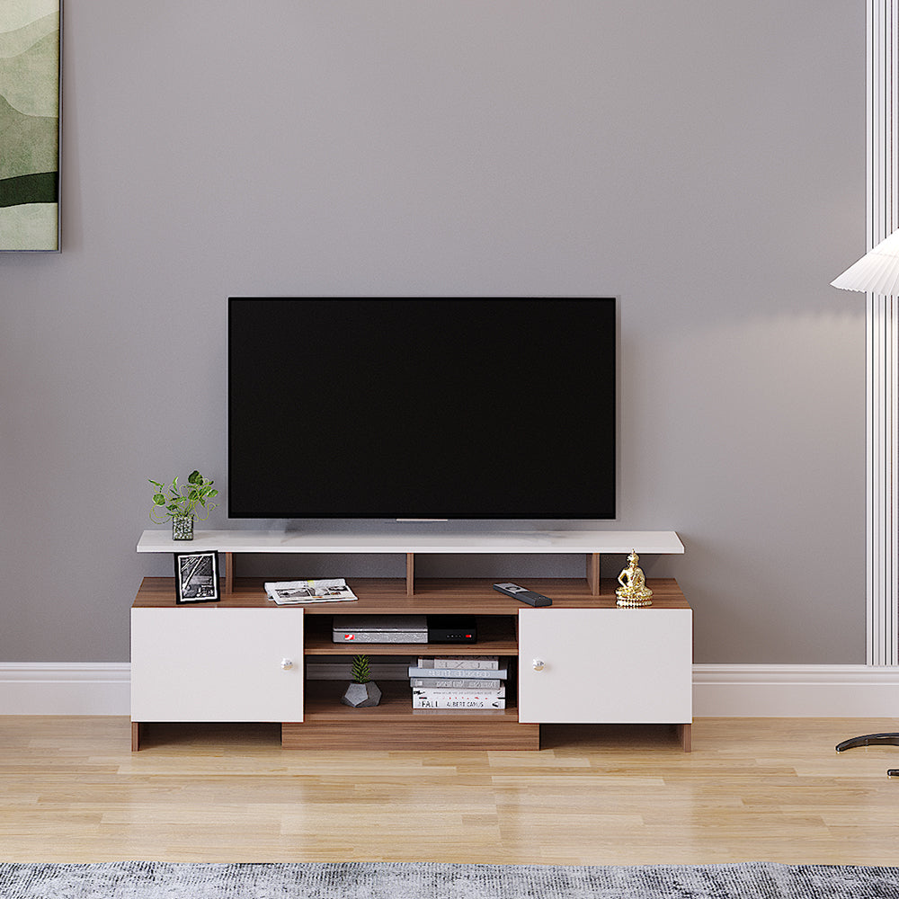 Gia Modern TV Unit with Storage - Exotic Teak and White