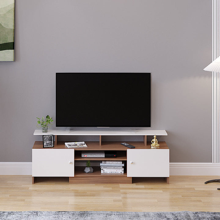 Gia Modern TV Unit with Storage - Exotic Teak and White