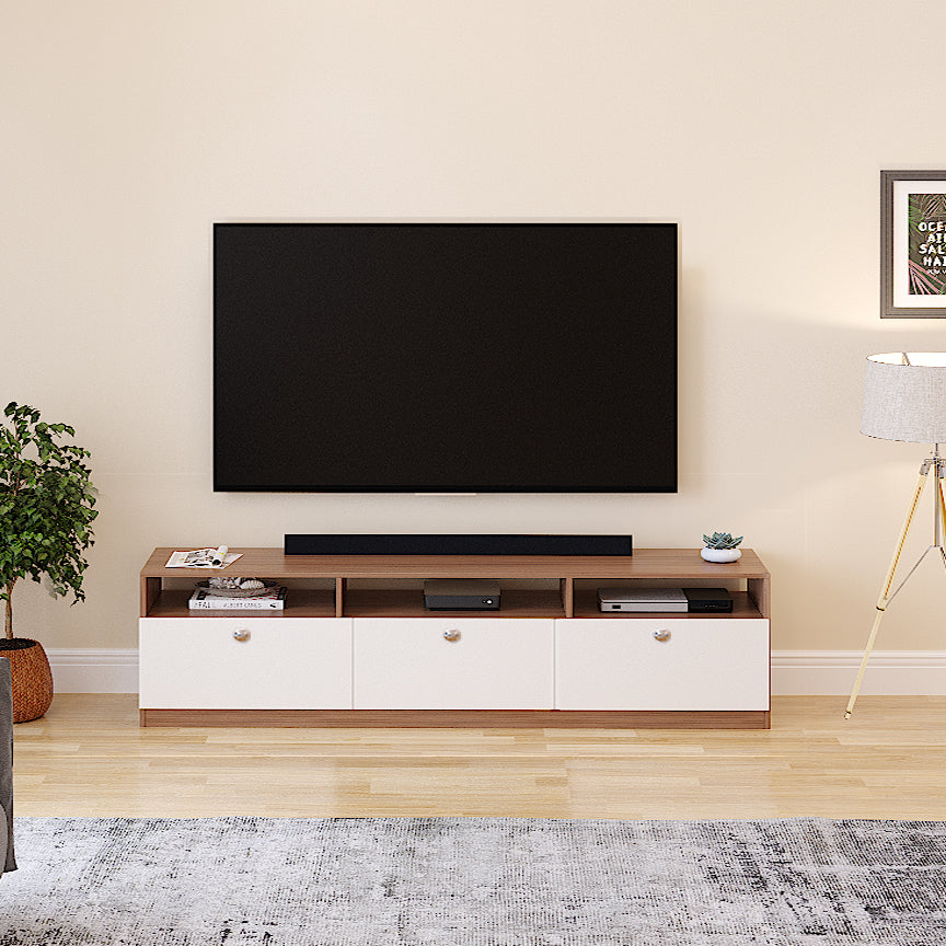 Kiara Modern TV Stand & Showcase for 65 Inch TVs - Exotic Teak and White