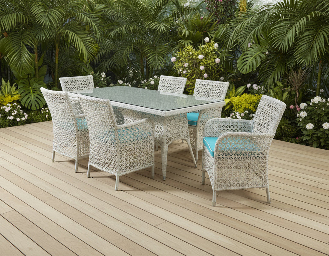 Lodovico Outdoor Patio Dining Set 6 Chairs and 1 Table (Pearl white)