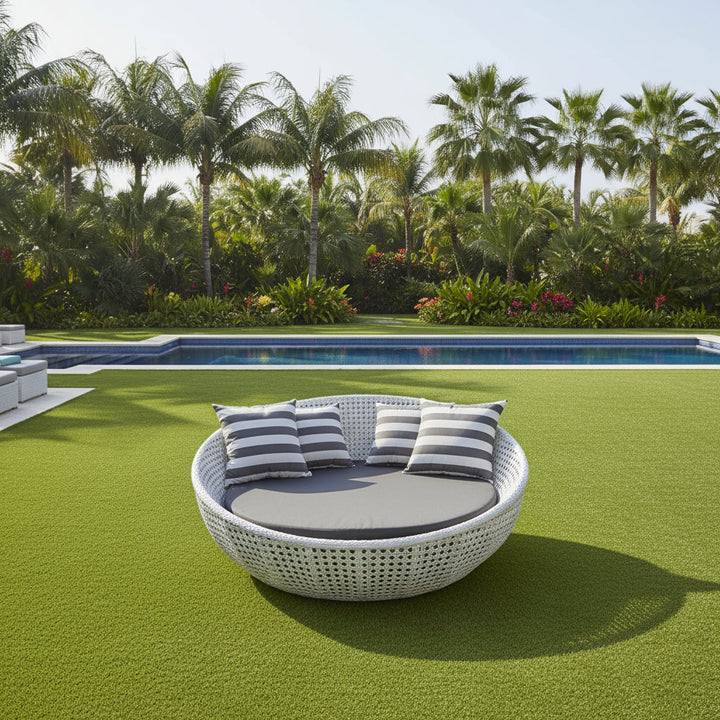 Lombardo Outdoor Poolside Sunbed With Cushion Daybed (White) - Sunbed