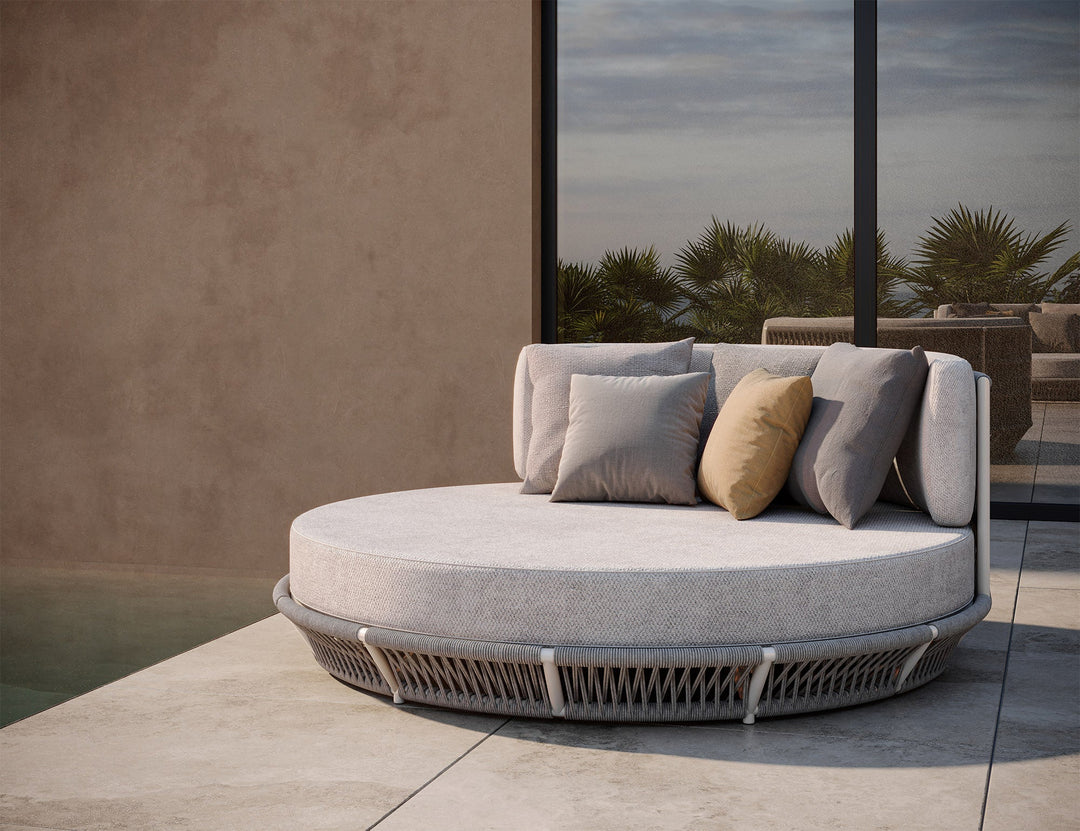 Nemi Outdoor Poolside Sunbed With Cushion Daybed (Grey) Braided & Rope