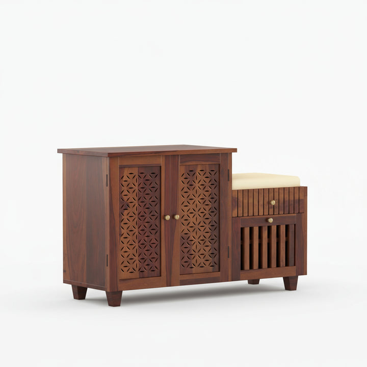 Lorena Sheesham wood shoe rack with seating