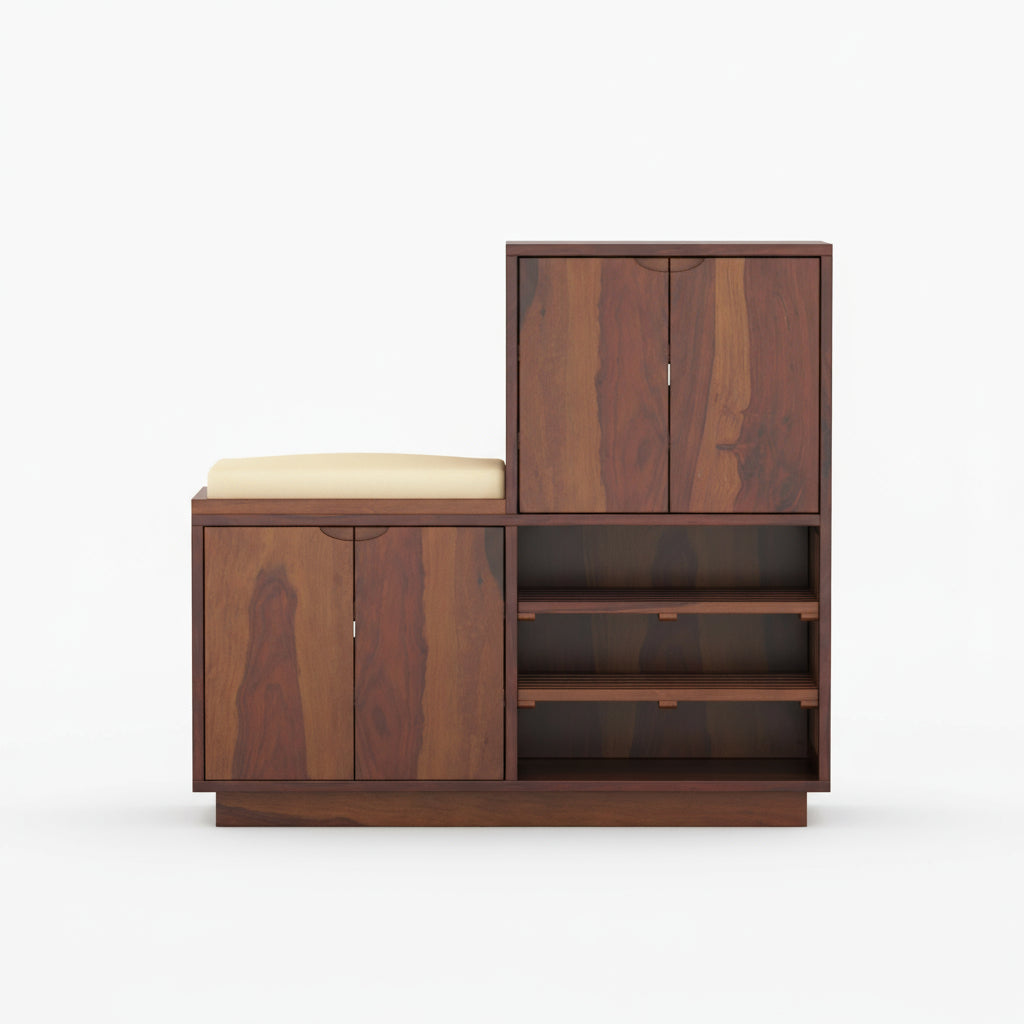 Lucia Sheesham Wood Shoe Rack with Door and Seating