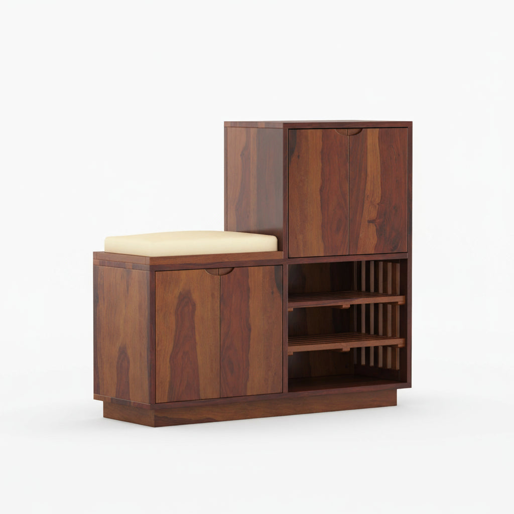 Lucia Sheesham Wood Shoe Rack with Door and Seating