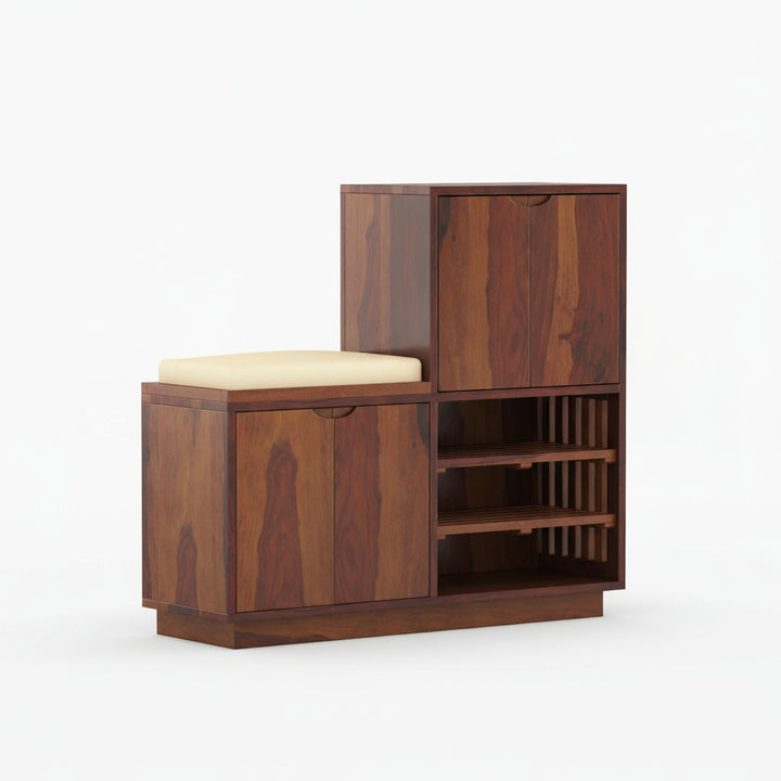 Lucia Sheesham Wood Shoe Rack with Door and Seating