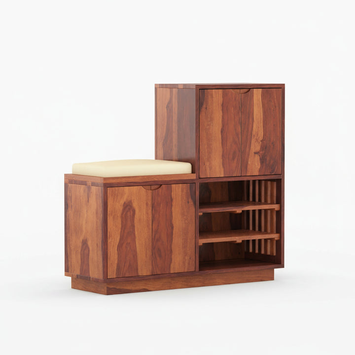Lucia Sheesham Wood Shoe Rack with Door and Seating