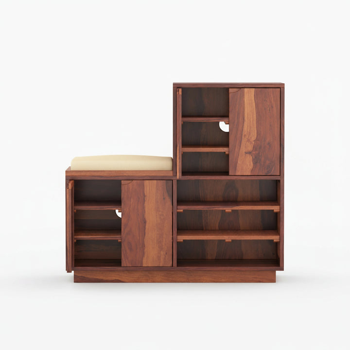 Lucia Sheesham Wood Shoe Rack with Door and Seating
