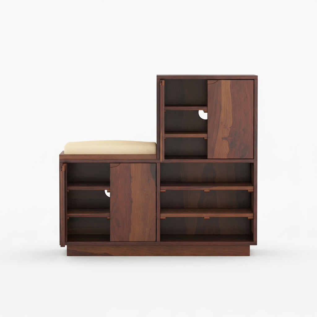 Lucia Sheesham Wood Shoe Rack with Door and Seating