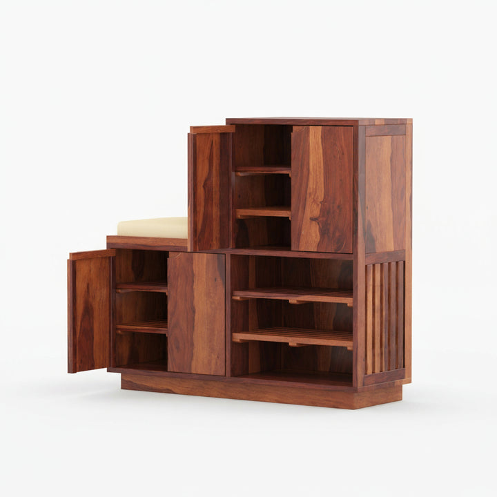 Lucia Sheesham Wood Shoe Rack with Door and Seating