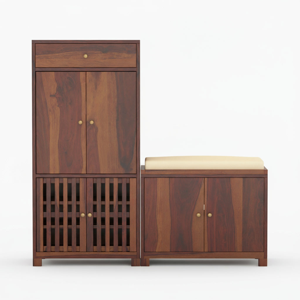 Luciana Sheesham Wood Shoe rack with seating