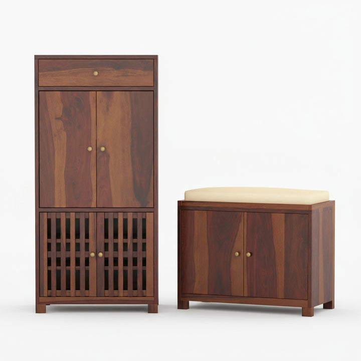 Luciana Sheesham Wood Shoe rack with seating