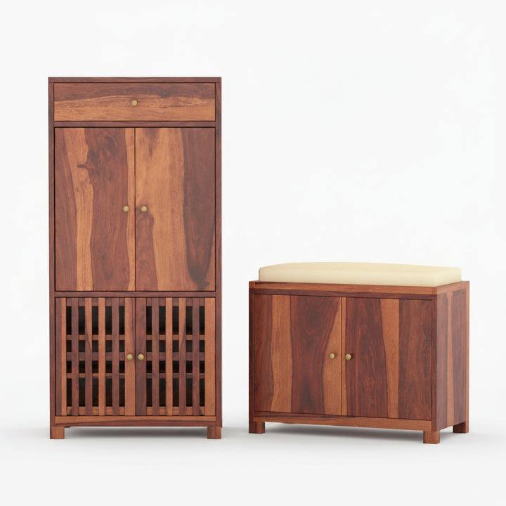Luciana Sheesham Wood Shoe rack with seating