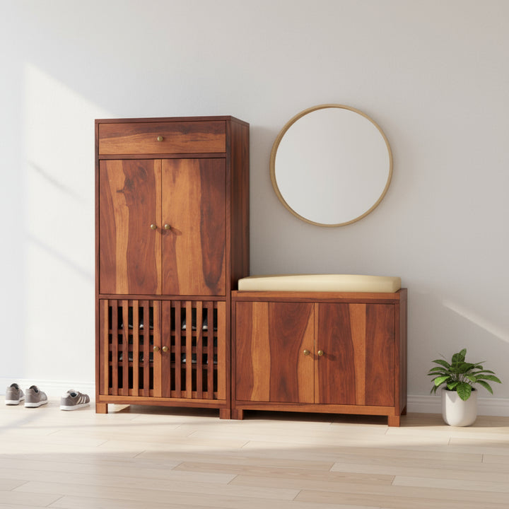 Luciana Sheesham Wood Shoe rack with seating