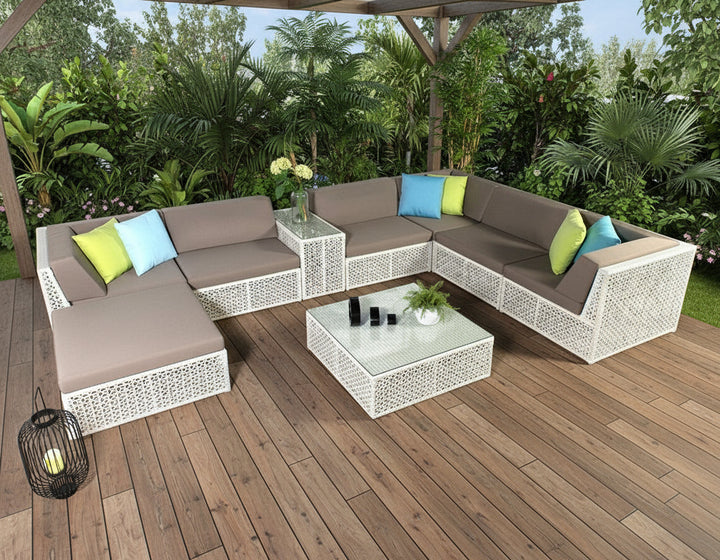 Ludovica Outdoor Patio Sofa Set 6 Chairs , 1 Footstool , 1 Side table and 1 Center Table (Off White)