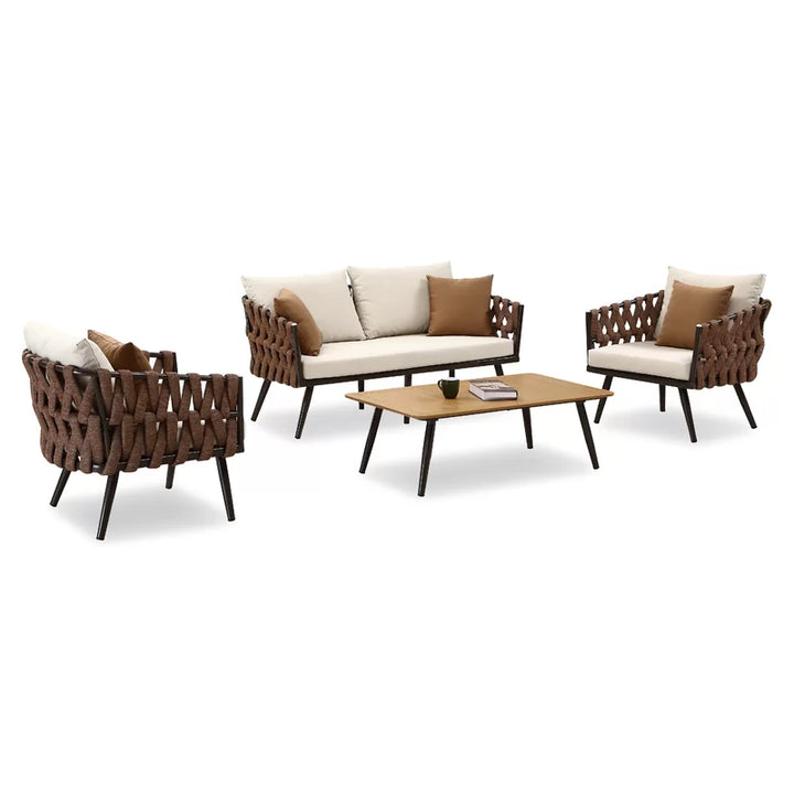 tya Kisele Outdoor Sofa Set 2 Seater, 2 Single seater and 1 Center Table (Brown) Braided & Rope