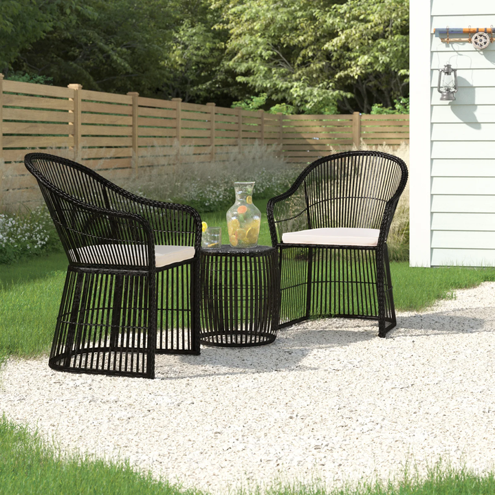 Tender Outdoor Patio Seating Set 2 Chairs and 1 Table Set (Black + Beige)