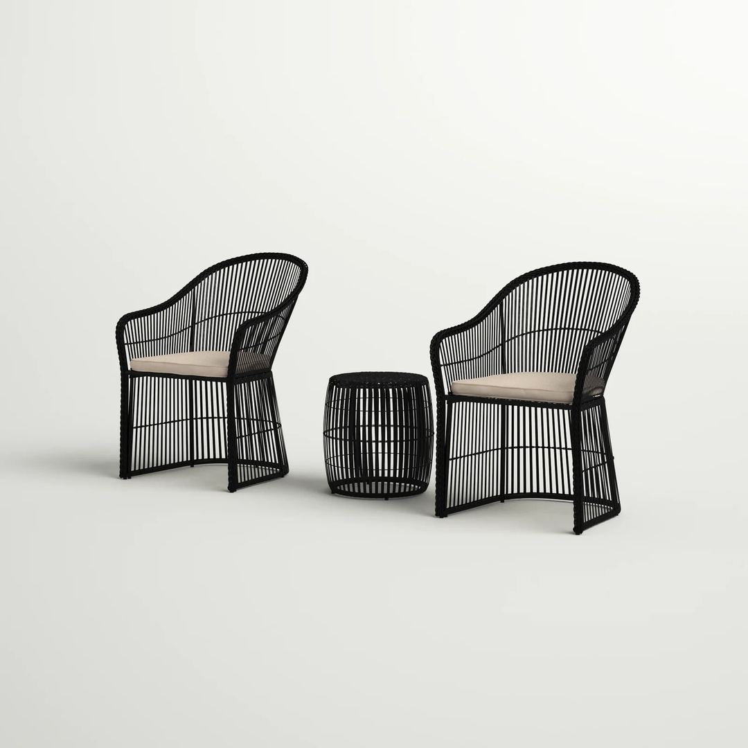 Tender Outdoor Patio Seating Set 2 Chairs and 1 Table Set (Black + Beige)