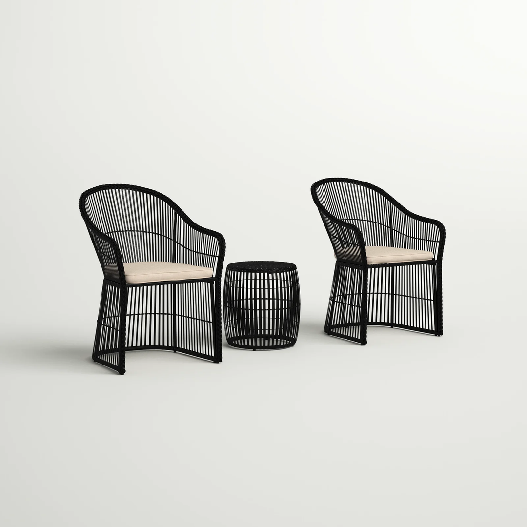Tender Outdoor Patio Seating Set 2 Chairs and 1 Table Set (Black + Beige)