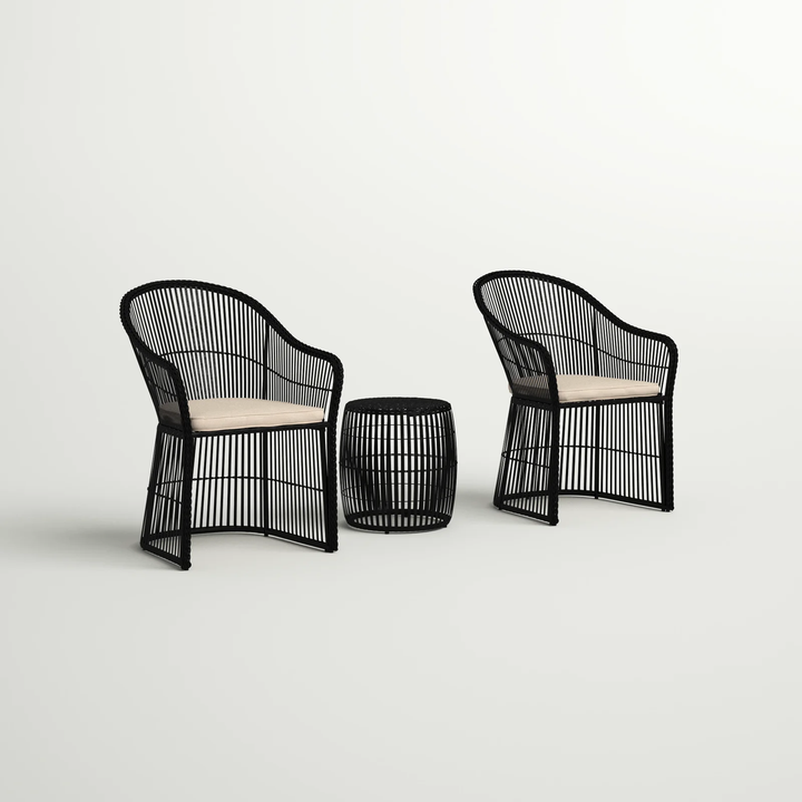 Tender Outdoor Patio Seating Set 2 Chairs and 1 Table Set (Black + Beige)