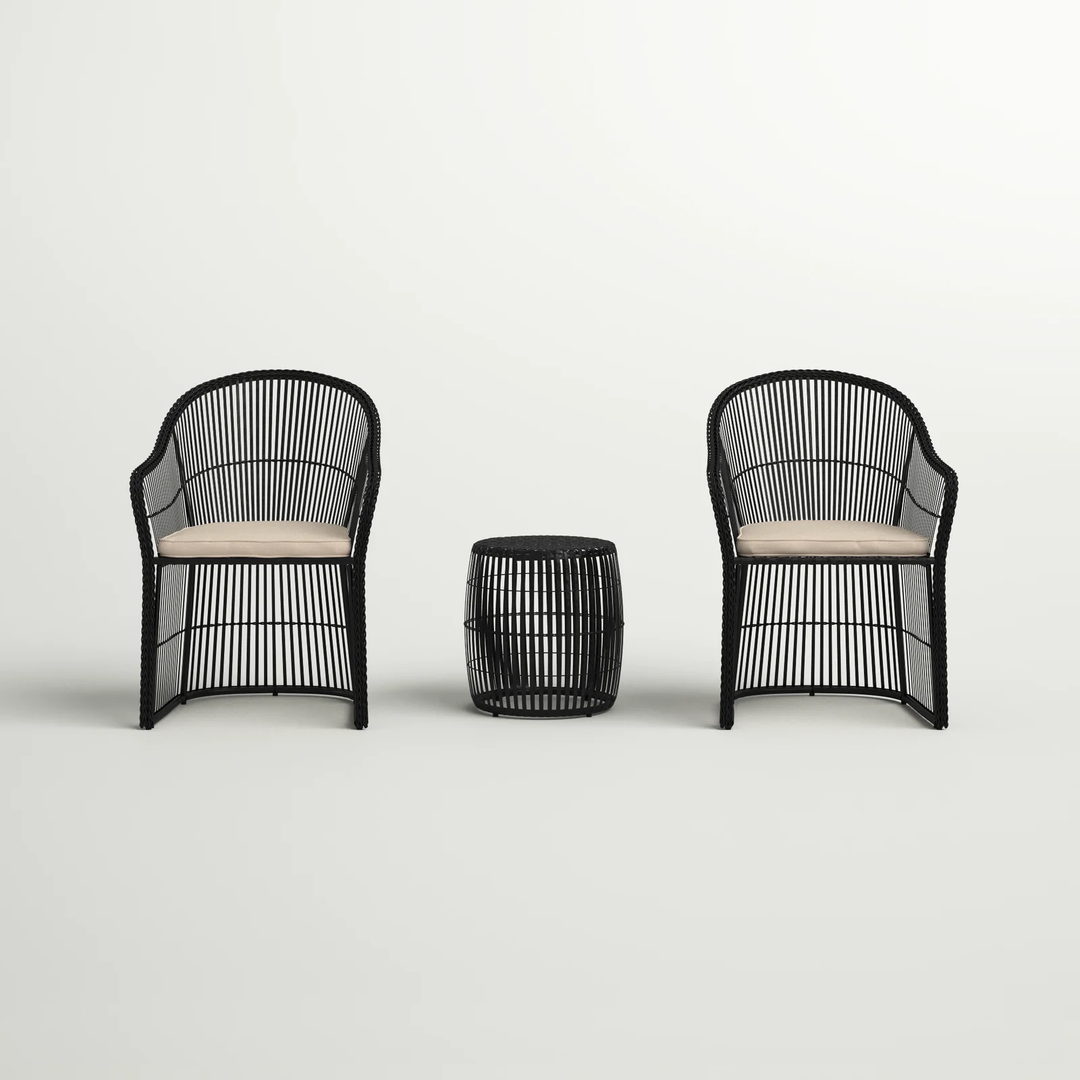 Tender Outdoor Patio Seating Set 2 Chairs and 1 Table Set (Black + Beige)