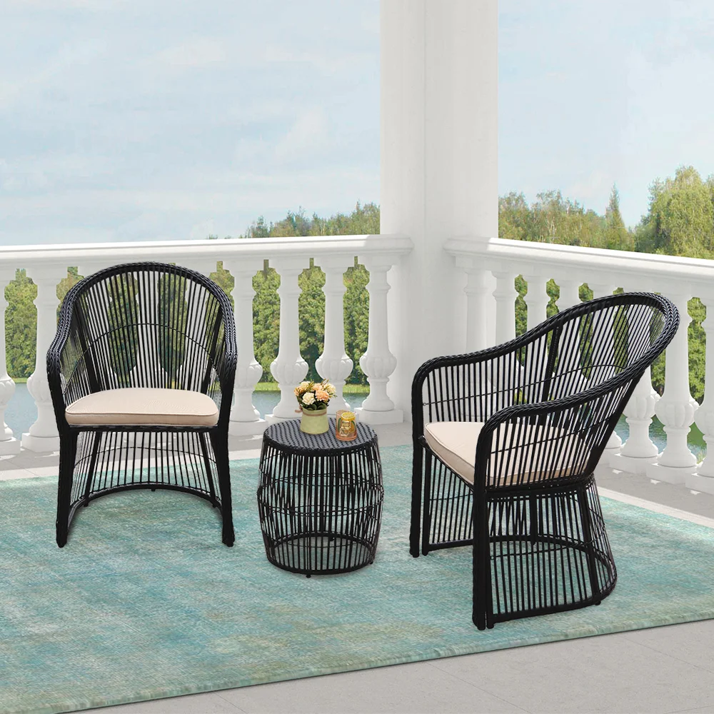 Tender Outdoor Patio Seating Set 2 Chairs and 1 Table Set (Black + Beige)