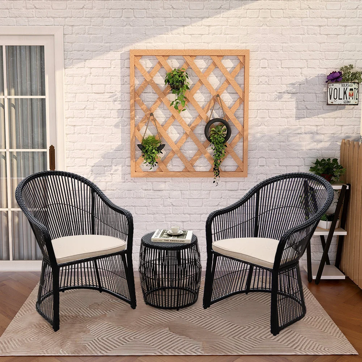 Tender Outdoor Patio Seating Set 2 Chairs and 1 Table Set (Black + Beige)