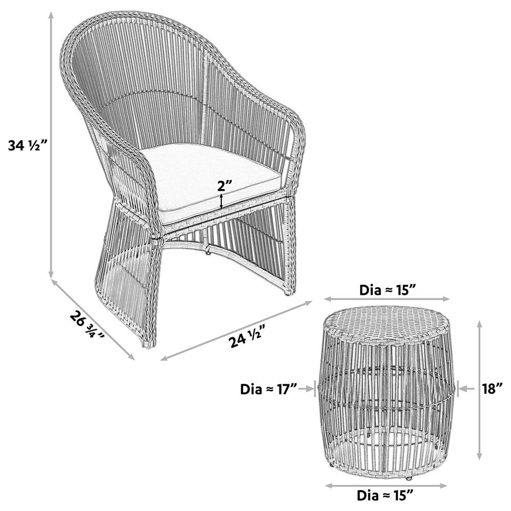 Tender Outdoor Patio Seating Set 2 Chairs and 1 Table Set (Black + Beige)