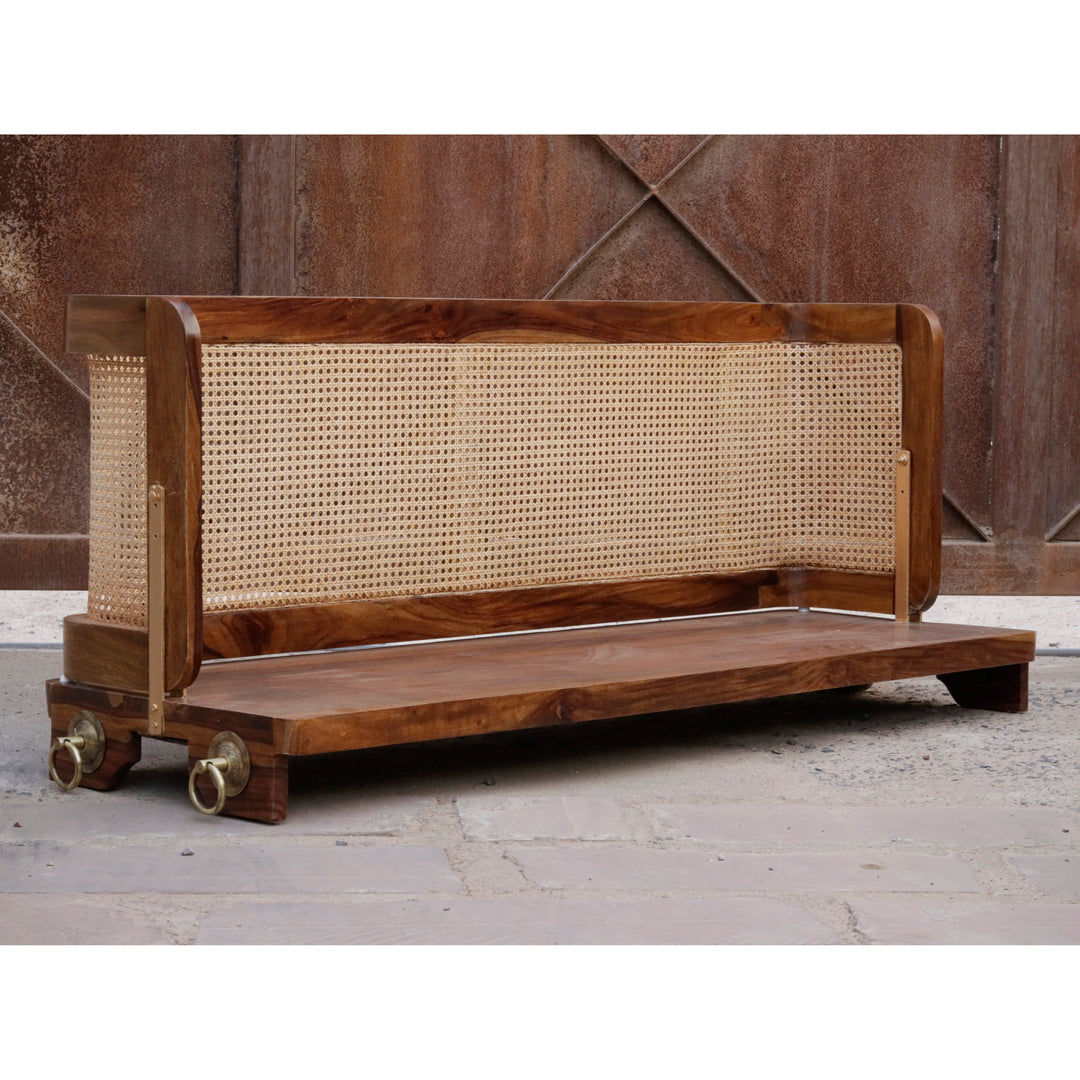 Meera Vintage Farmhouse Finished Handmade Wooden Cane Back Swing