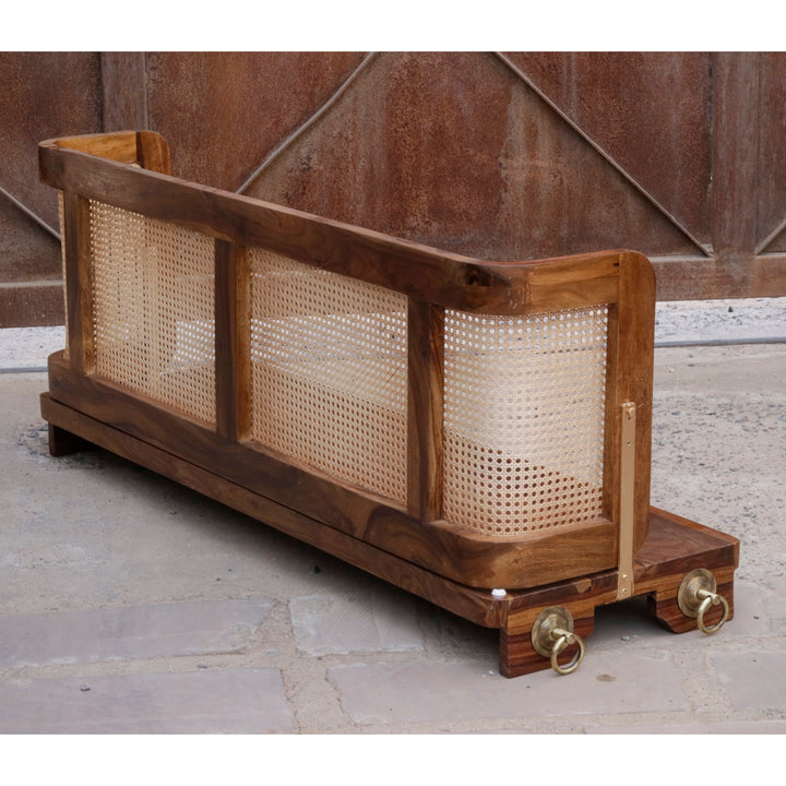 Meera Vintage Farmhouse Finished Handmade Wooden Cane Back Swing