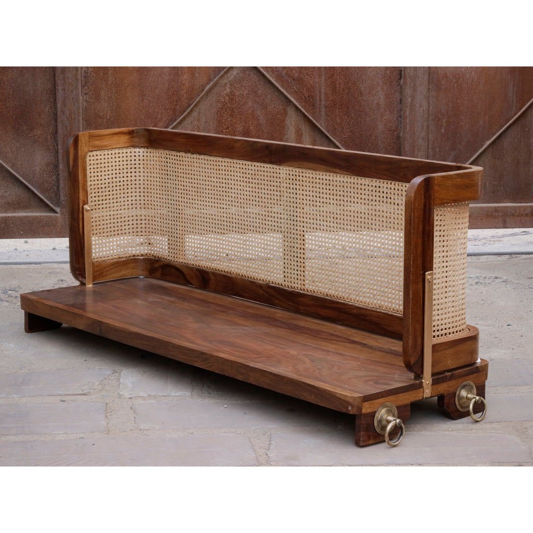 Meera Vintage Farmhouse Finished Handmade Wooden Cane Back Swing