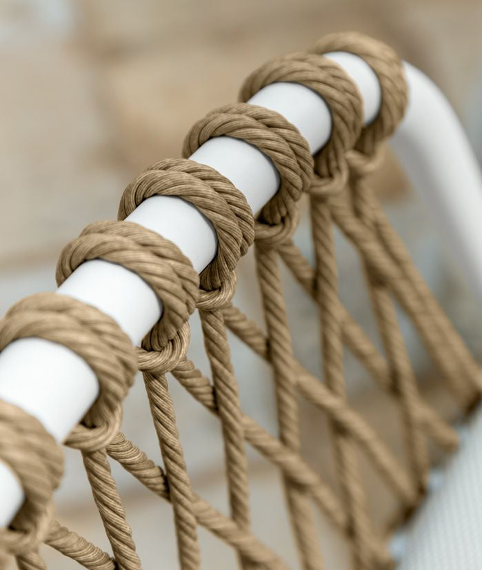 Rambo Outdoor Sofa Set 2 Seater , 2 Single seater and 1 Center Table Set (White+Tan) Braided & Rope