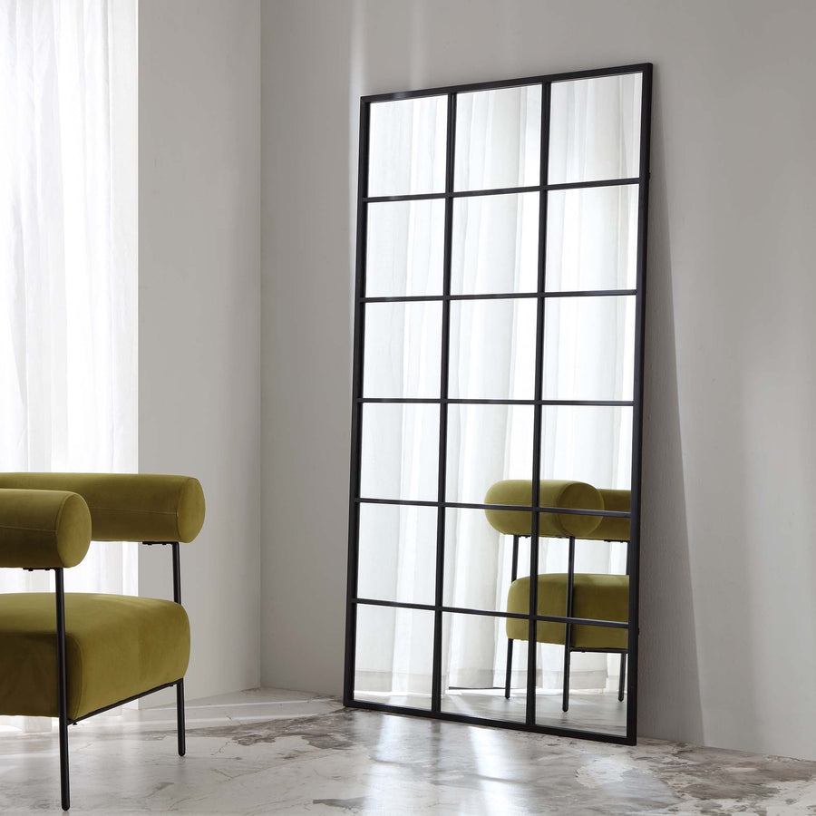 Chardwell Full Length Industrial Metal Window Mirror 180 x 100 cm Black Mirrors