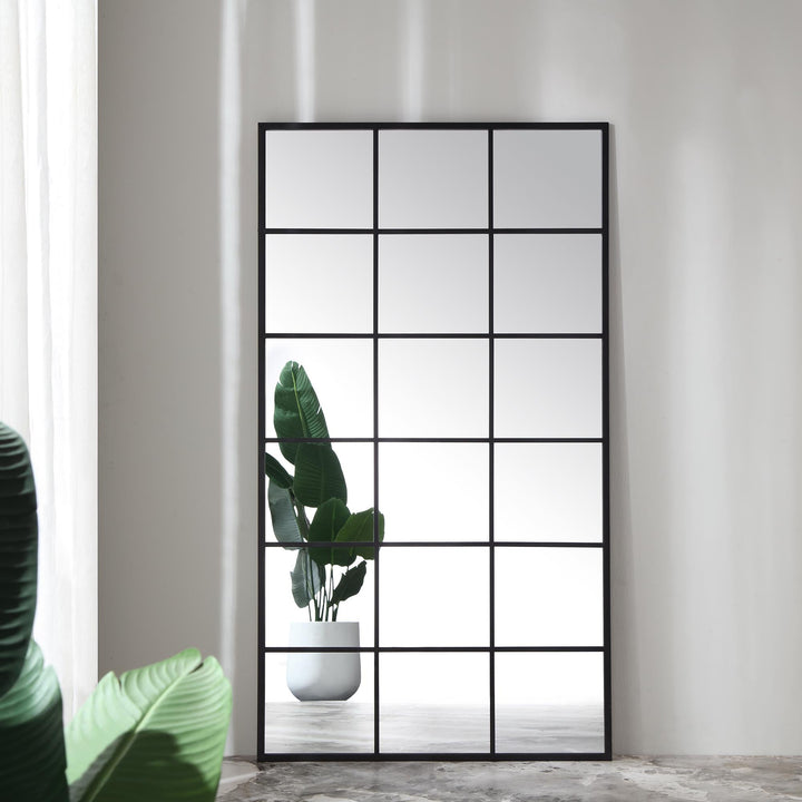 Chardwell Full Length Industrial Metal Window Mirror 180 x 100 cm Black Mirrors