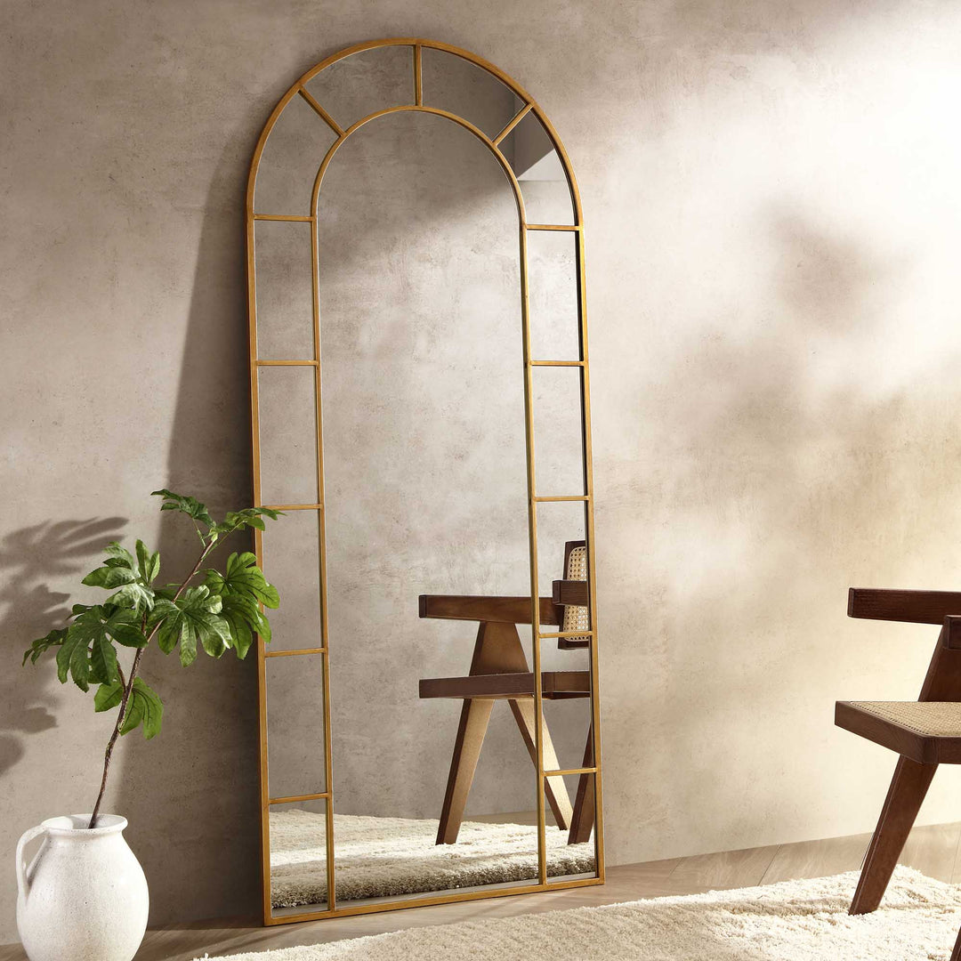 Beaumont Arched Full Length Metal Frame Mirror 178 x 76 cm Antique Gold Effect Mirrors