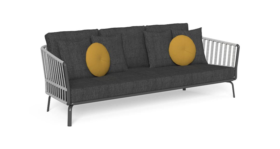 Kosta Outdoor Garden Balcony Sofa Set 2 Seater, Single seater and 2 Center Table Set, Braided & Rope (Dark Grey)