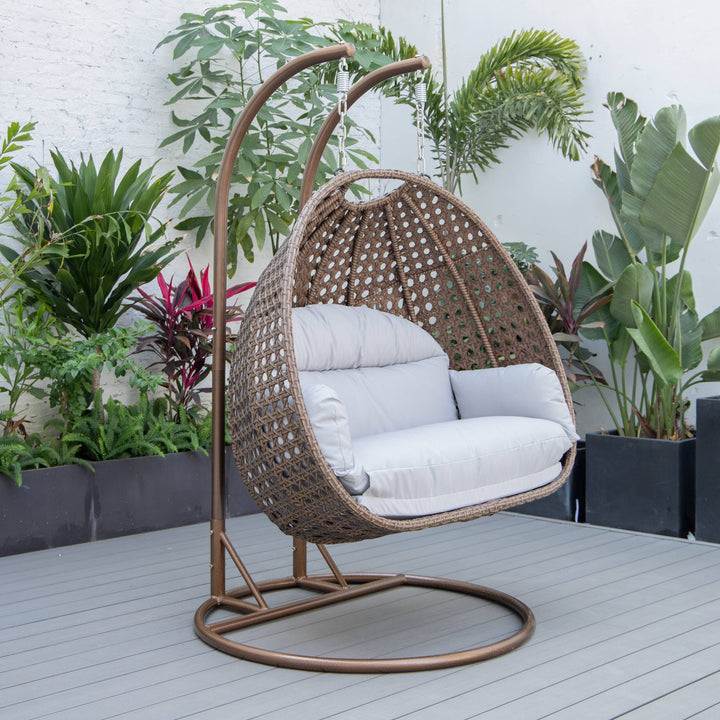 Longo Double Seater Hanging Swing With Stand For Balcony , Garden Swing (Brown)