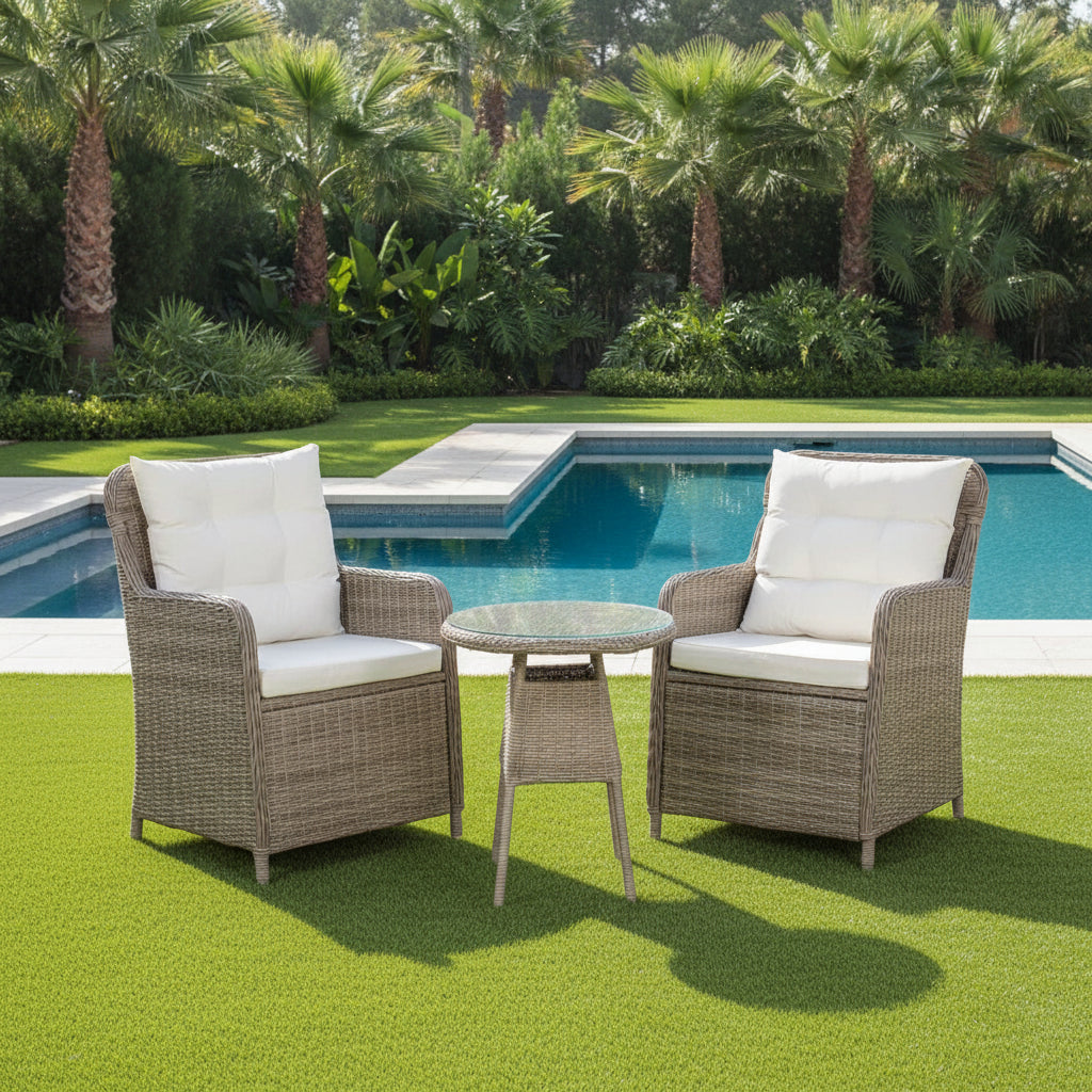 Maddy Outdoor Patio Seating Set 2 Chairs and 1 Table Set (Arabica)