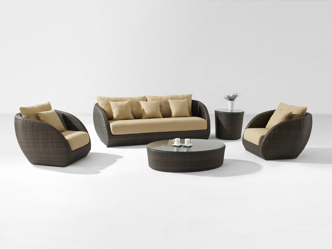 Zomera Outdoor Garden Balcony Sofa Set 2 Seater, 2 Single seater and 1 Center Table With Side Table Set (Brown + Tan)