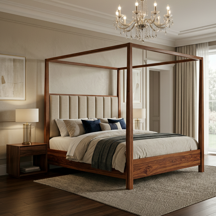 Manawanui Sheesham Wood Poster Bed Without Storage
