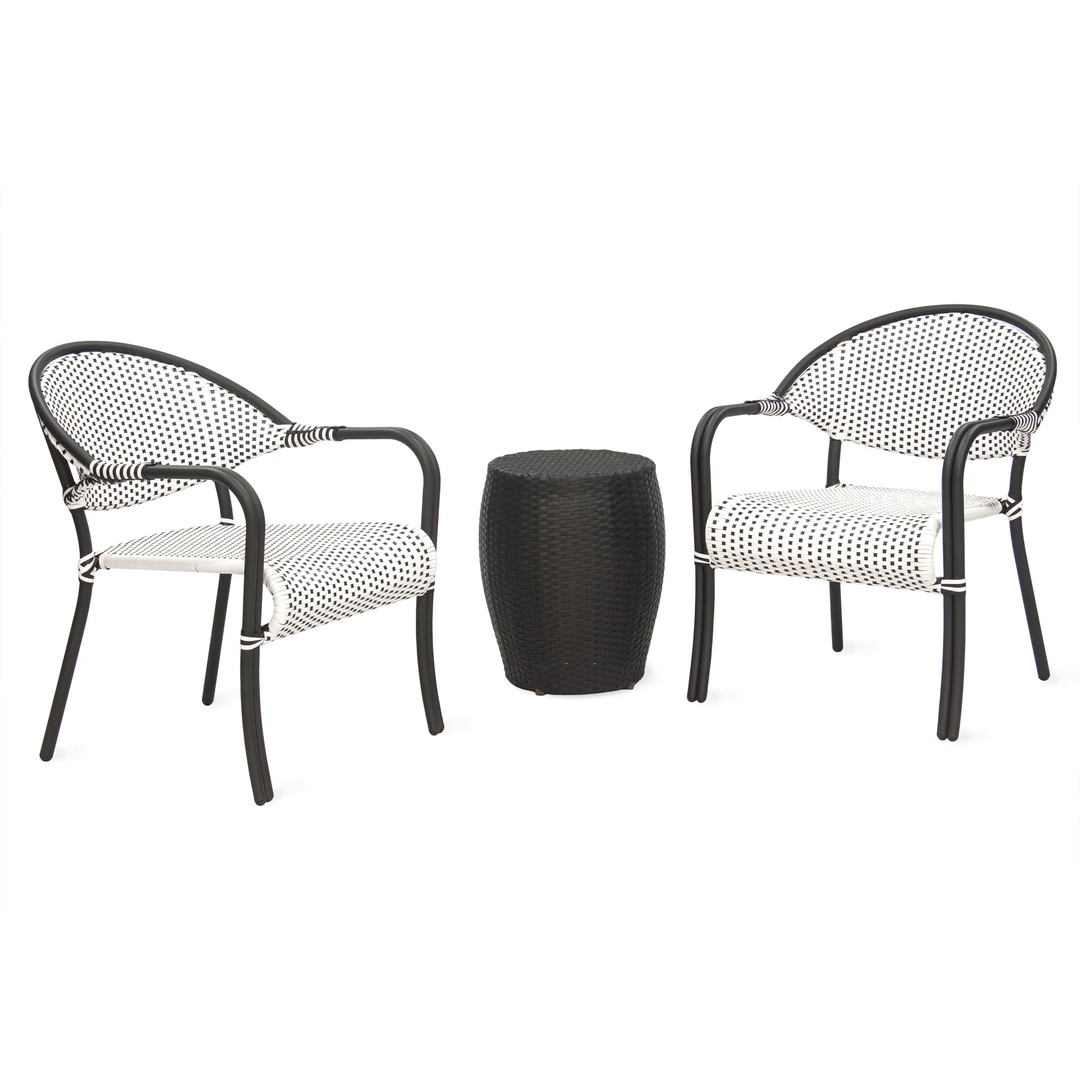 Shore Outdoor Patio Seating Set 2 Chairs and 1 Table Set (Black + White)