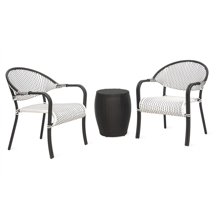 Shore Outdoor Patio Seating Set 2 Chairs and 1 Table Set (Black + White)