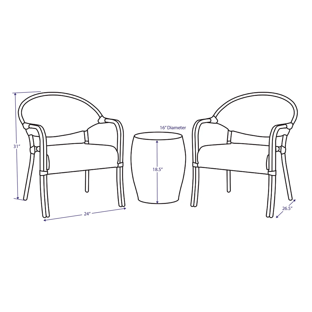 Shore Outdoor Patio Seating Set 2 Chairs and 1 Table Set (Black + White)