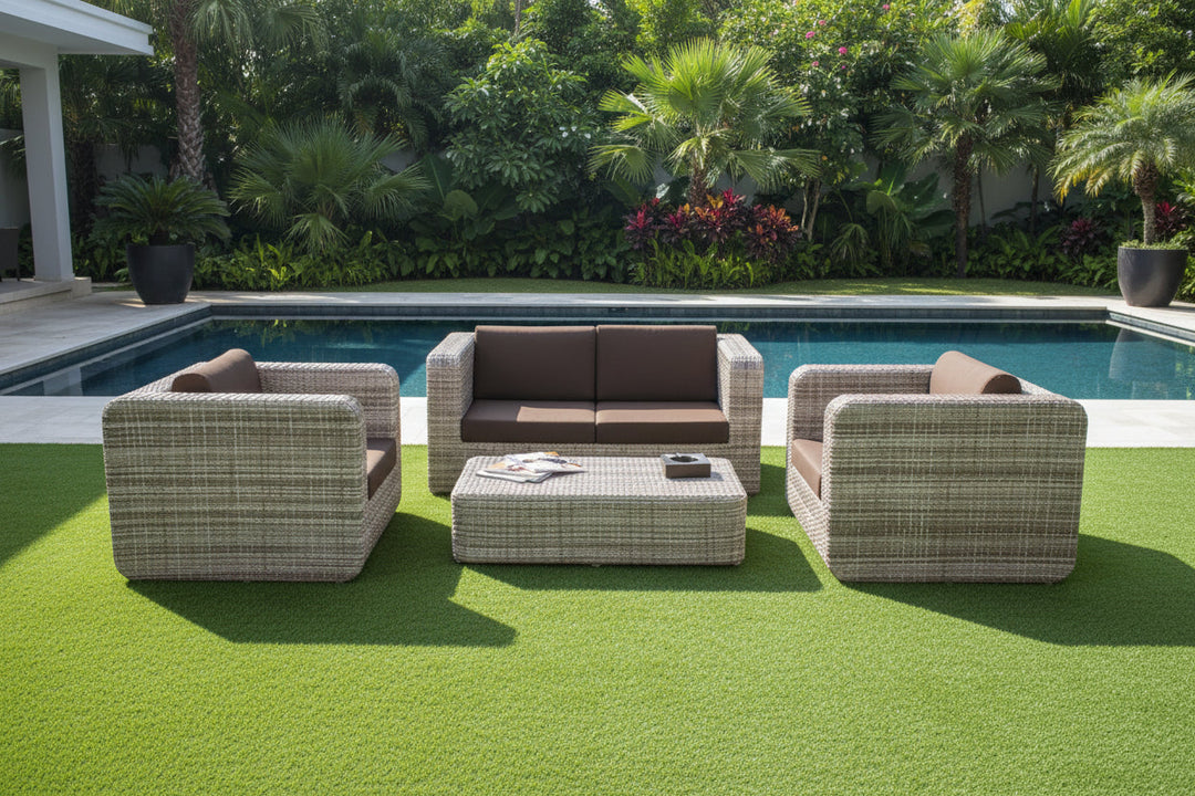 Maso Outdoor Sofa Set 2 Seater + 2 Single seater with 1 Central Table (Seashell)