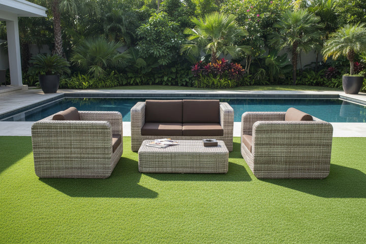 Maso Outdoor Sofa Set 2 Seater + 2 Single seater with 1 Central Table (Seashell)