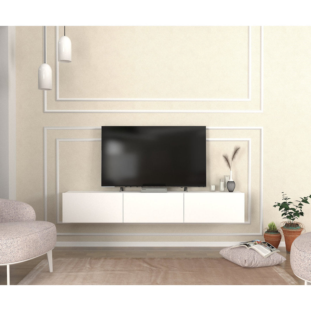 OmkarWood Verona Wall-Mounted TV Unit – White Finish