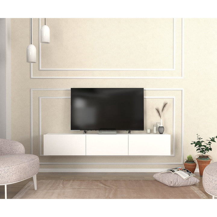 OmkarWood Verona Wall-Mounted TV Unit – White Finish
