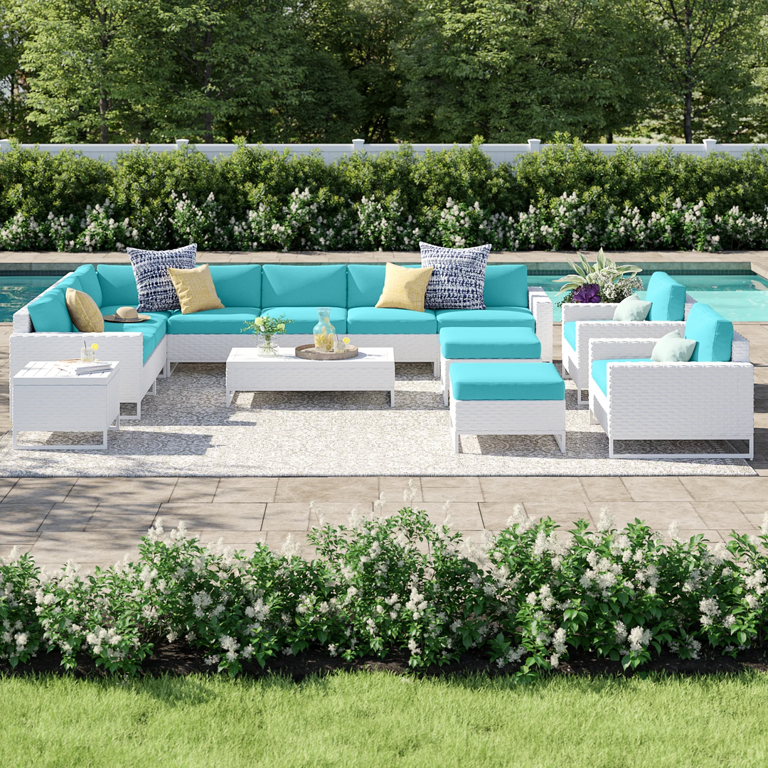 Angerona Outdoor Sofa Set 7 Seater, 2 Single seater and 1 Center Table, 1 Side Table With 2 Ottoman Set (White)