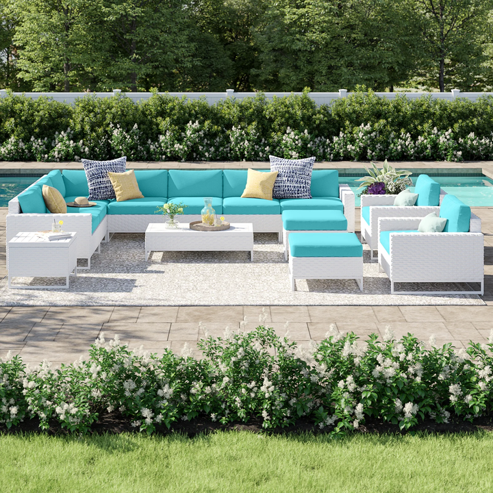 Angerona Outdoor Sofa Set 7 Seater, 2 Single seater and 1 Center Table, 1 Side Table With 2 Ottoman Set (White)